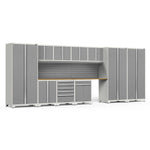 Newage Products Pro 3.0 Series 12-Piece Garage Cabinet Set With 3X Multi-Use Lockers-52118-Grey-Bamboo Worktop-None-Garage Giant 