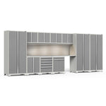 Newage Products Pro 3.0 Series 12-Piece Garage Cabinet Set With 3X Multi-Use Lockers-52118-Grey-Bamboo Worktop-None-Garage Giant 