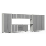Newage Products Pro 3.0 Series 12-Piece Garage Cabinet Set With 3X Multi-Use Lockers-52118-Grey-Bamboo Worktop-None-Garage Giant 