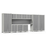 Newage Products Pro 3.0 Series 12-Piece Garage Cabinet Set With 3X Multi-Use Lockers-52118-Grey-Bamboo Worktop-None-Garage Giant 