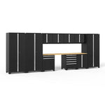 Newage Products Pro 3.0 Series 12-Piece Garage Cabinet Set With 3X Multi-Use Lockers-52118-Grey-Bamboo Worktop-None-Garage Giant 