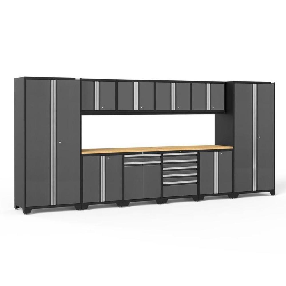 Newage Products Pro 3.0 Series 12-Piece Garage Cabinet Set-52153-Grey-Bamboo Worktop-None-Garage Giant