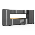Newage Products Pro 3.0 Series 12-Piece Garage Cabinet Set-52153-Grey-Bamboo Worktop-None-Garage Giant 