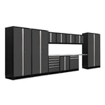 Newage Products Pro 3.0 Series 12-Piece Garage Cabinet Set With 3X Multi-Use Lockers-51991-Grey-Stainless Steel Worktop-LED Lights-Garage Giant 