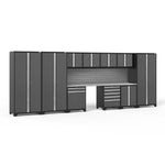 Newage Products Pro 3.0 Series 12-Piece Garage Cabinet Set With 3X Multi-Use Lockers-58523-Grey-Stainless Steel Worktop-Slatwall Backsplash-Garage Giant 