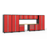 Newage Products Pro 3.0 Series 12-Piece Garage Cabinet Set With 3X Multi-Use Lockers-52318-Red-Bamboo Worktop-None-Garage Giant 