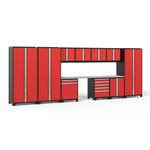 Newage Products Pro 3.0 Series 12-Piece Garage Cabinet Set With 3X Multi-Use Lockers-52319-Red-Stainless Steel Worktop-None-Garage Giant 