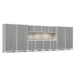 Newage Products Pro 3.0 Series 14-Piece Garage Cabinet Set-52143-Grey-Bamboo Worktop-None-Garage Giant 