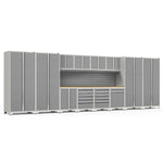 Newage Products Pro 3.0 Series 14-Piece Garage Cabinet Set With Multi-Function Cabinet-52051-Grey-Bamboo Worktop-None-Garage Giant 