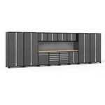 Newage Products Pro 3.0 Series 14-Piece Garage Cabinet Set With Multi-Function Cabinet-58557-Grey-Bamboo Worktop-Slatwall Backsplash-Garage Giant 