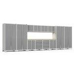 Newage Products Pro 3.0 Series 14-Piece Garage Cabinet Set-51320-Platinum-Bamboo Worktop-LED Lights-Garage Giant 
