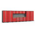 Newage Products Pro 3.0 Series 14-Piece Garage Cabinet Set With Multi-Function Cabinet-58741-Red-Bamboo Worktop-Slatwall Backsplash-Garage Giant 