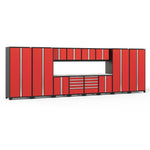 Newage Products Pro 3.0 Series 14-Piece Garage Cabinet Set-51116-Red-Stainless Steel Worktop-LED Lights-Garage Giant 