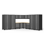 Newage Products Pro 3.0 Series 16-Piece Garage Cabinet Corner Set-52159-Grey-Bamboo Worktop-None-Garage Giant 