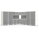 Newage Products Pro 3.0 Series 16-Piece Garage Cabinet Corner Set-52159-Grey-Bamboo Worktop-None-Garage Giant 