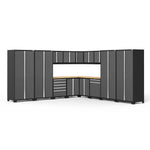 Newage Products Pro 3.0 Series 16-Piece Garage Cabinet Corner Set-52159-Grey-Bamboo Worktop-None-Garage Giant 