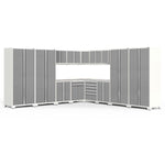Newage Products Pro 3.0 Series 16-Piece Garage Cabinet Corner Set-51323-Platinum-Stainless Steel Worktop-LED Lights-Garage Giant 