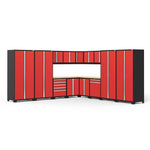 Newage Products Pro 3.0 Series 16-Piece Garage Cabinet Corner Set-51117-Red-Bamboo Worktop-LED Lights-Garage Giant 