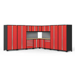 Newage Products Pro 3.0 Series 16-Piece Garage Cabinet Corner Set-58759-Red-Bamboo Worktop-Slatwall Backsplash-Garage Giant 