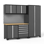 Newage Products Pro 3.0 Series 6-Piece Garage Cabinet Set-52158-Grey-Bamboo Worktop-None-Garage Giant 