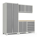 Newage Products Pro 3.0 Series 6-Piece Garage Cabinet Set-52158-Grey-Bamboo Worktop-None-Garage Giant 