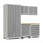 Newage Products Pro 3.0 Series 6-Piece Garage Cabinet Set With Utility Cart-55975-Grey-Bamboo Worktop-Garage Giant 