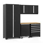 Newage Products Pro 3.0 Series 6-Piece Garage Cabinet Set With Utility Cart-55975-Grey-Bamboo Worktop-Garage Giant 