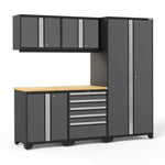 Newage Products Pro 3.0 Series 6-Piece Garage Cabinet Set-51915-Grey-Bamboo Worktop-LED Lights-Garage Giant 