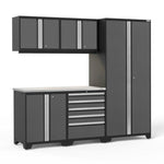 Newage Products Pro 3.0 Series 6-Piece Garage Cabinet Set-51916-Grey-Stainless Steel Worktop-LED Lights-Garage Giant 