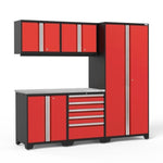 Newage Products Pro 3.0 Series 6-Piece Garage Cabinet Set-59815-Red-Stainless Steel Worktop-None-Garage Giant 