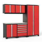 Newage Products Pro 3.0 Series 6-Piece Garage Cabinet Set-59816-Red-Stainless Steel Worktop-LED Lights-Garage Giant 