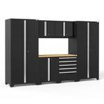Newage Products Pro 3.0 Series 7-Piece Garage Cabinet Set-52052-Grey-Bamboo Worktop-None-Garage Giant 