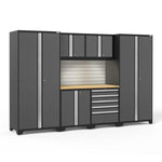 Newage Products Pro 3.0 Series 7-Piece Garage Cabinet Set-52052-Grey-Bamboo Worktop-None-Garage Giant 