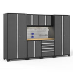 Newage Products Pro 3.0 Series 7-Piece Garage Cabinet Set-52052-Grey-Bamboo Worktop-None-Garage Giant 