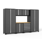 Newage Products Pro 3.0 Series 7-Piece Garage Cabinet Set-52052-Grey-Bamboo Worktop-None-Garage Giant 