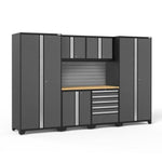 Newage Products Pro 3.0 Series 7-Piece Garage Cabinet Set-52052-Grey-Bamboo Worktop-None-Garage Giant 