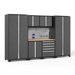 Newage Products Pro 3.0 Series 7-Piece Garage Cabinet Set-52052-Grey-Bamboo Worktop-None-Garage Giant 