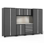 Newage Products Pro 3.0 Series 7-Piece Garage Cabinet Set-52052-Grey-Bamboo Worktop-None-Garage Giant 