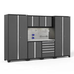 Newage Products Pro 3.0 Series 7-Piece Garage Cabinet Set-52052-Grey-Bamboo Worktop-None-Garage Giant 