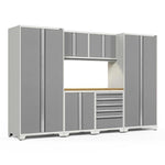 Newage Products Pro 3.0 Series 7-Piece Garage Cabinet Set-52052-Grey-Bamboo Worktop-None-Garage Giant 