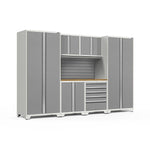 Newage Products Pro 3.0 Series 7-Piece Garage Cabinet Set-52052-Grey-Bamboo Worktop-None-Garage Giant 