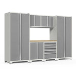 Newage Products Pro 3.0 Series 7-Piece Garage Cabinet Set-52452-Platinum-Bamboo Worktop-None-Garage Giant 