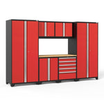 Newage Products Pro 3.0 Series 7-Piece Garage Cabinet Set-52252-Red-Bamboo Worktop-None-Garage Giant 
