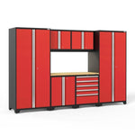 Newage Products Pro 3.0 Series 7-Piece Garage Cabinet Set-52392-Red-Bamboo Worktop-LED Lights-Garage Giant 