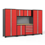 Newage Products Pro 3.0 Series 7-Piece Garage Cabinet Set-58627-Red-Bamboo Worktop-Slatwall Backsplash-Garage Giant 