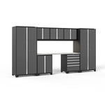 Newage Products Pro 3.0 Series 8-Piece Garage Cabinet Set-52061-Grey-Bamboo Worktop-None-Garage Giant 