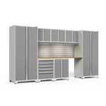 Newage Products Pro 3.0 Series 8-Piece Garage Cabinet Set-52061-Grey-Bamboo Worktop-None-Garage Giant 
