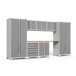 Newage Products Pro 3.0 Series 8-Piece Garage Cabinet Set-52061-Grey-Bamboo Worktop-None-Garage Giant 