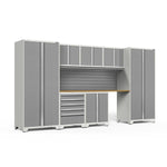 Newage Products Pro 3.0 Series 8-Piece Garage Cabinet Set-52061-Grey-Bamboo Worktop-None-Garage Giant 