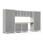 Newage Products Pro 3.0 Series 8-Piece Garage Cabinet Set With 2X 5-Drawer Tool Cabinets-52090-Grey-Bamboo Worktop-None-Garage Giant 